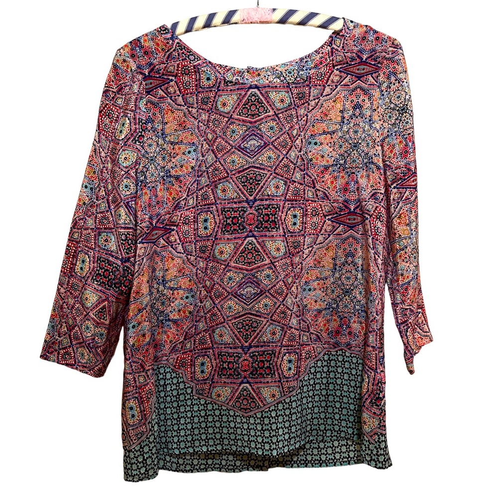 Maeve by Anthropologie 100% Silk Patterned Quarter Sleeve Blouse Women’s Size 4